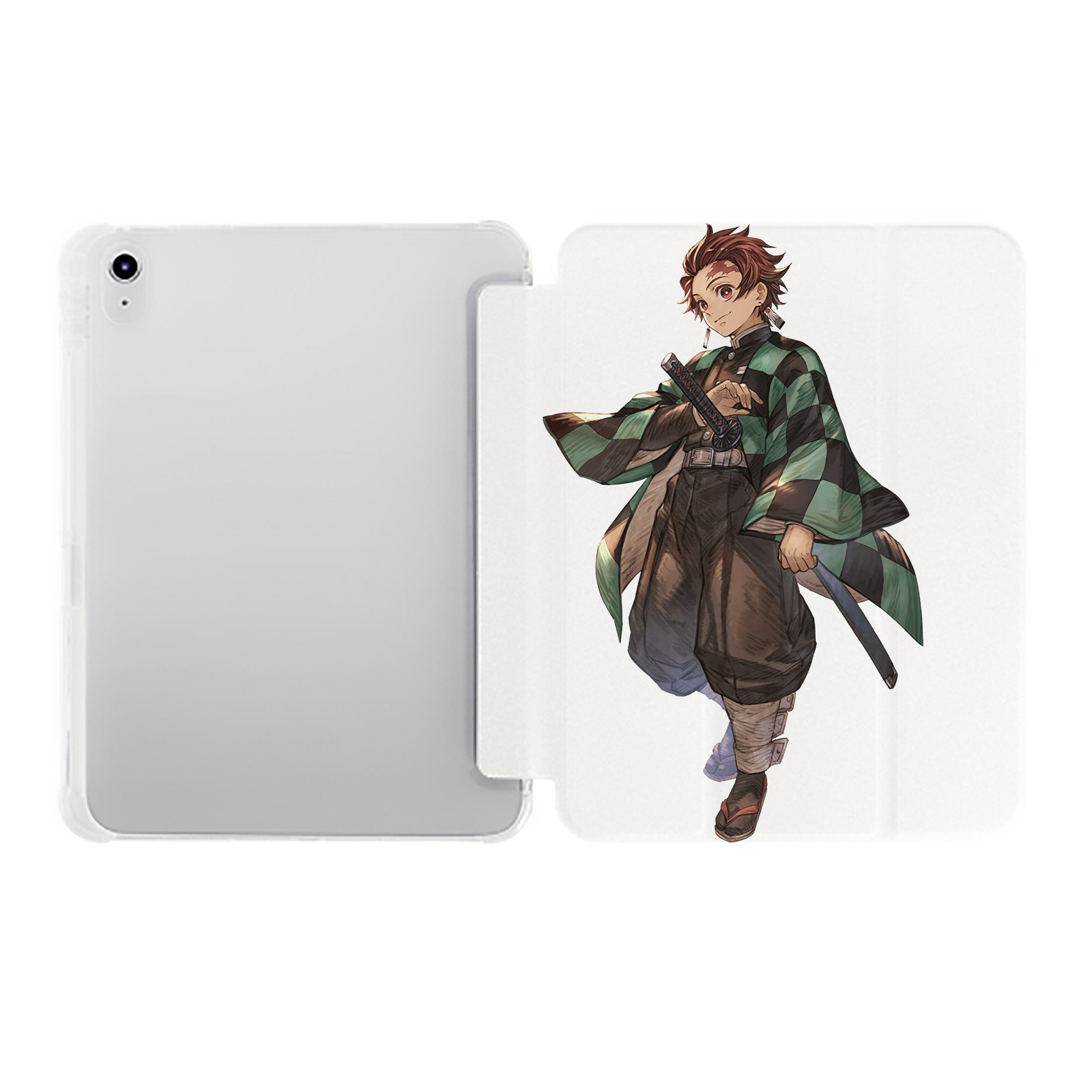 （画像用） 鬼滅の刃 竈門 炭治郎／かまど たんじろう Kamado Tanjirou IPad ケース ペン収納付き 三つ折りスタンド PUレザー×シリコン 対応機種9.5/10.5/10.9インチ